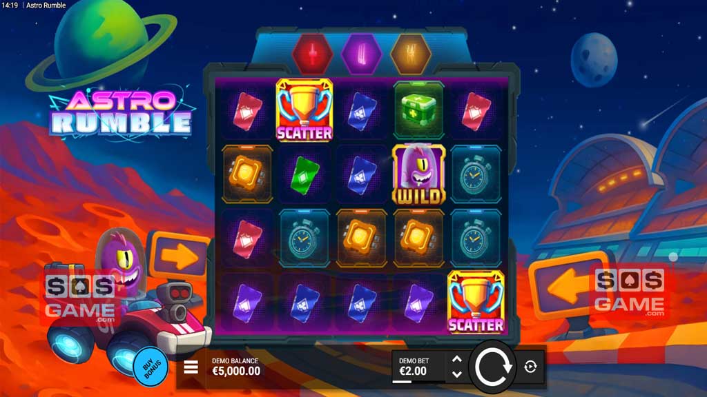 Screenshot of Astro Rumble slot from Bullshark Games Astro Rumble