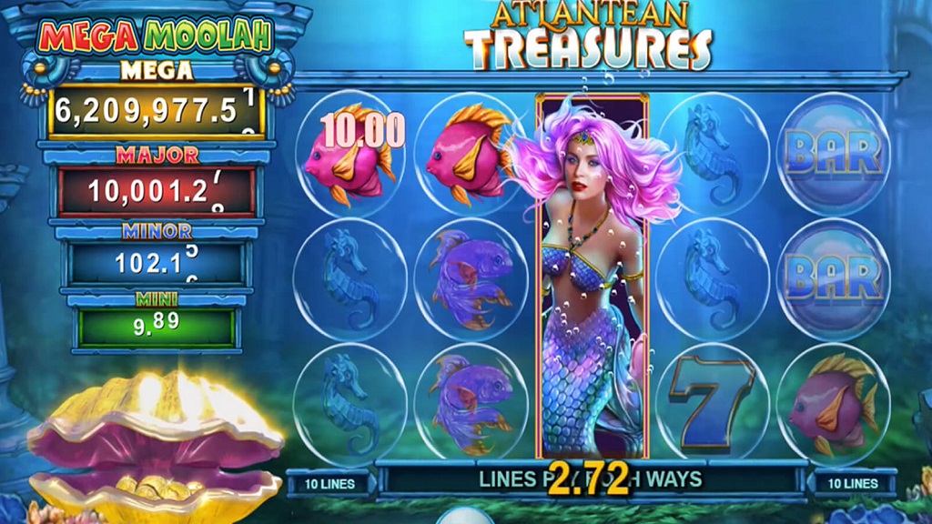 Screenshot of Atlantean Treasures Mega Moolah slot from Microgaming