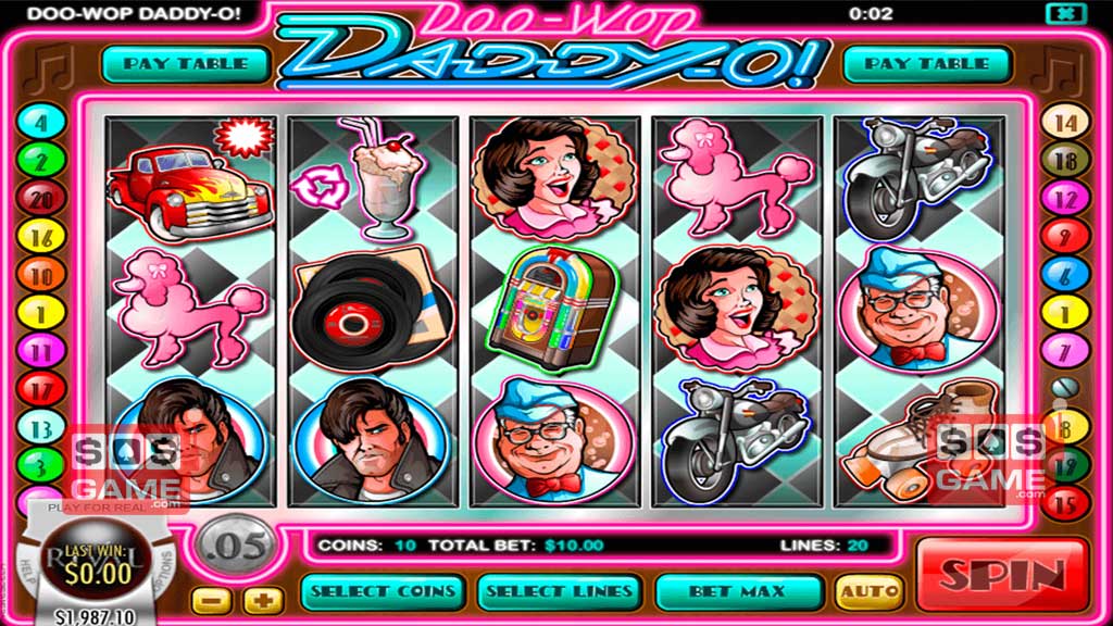Screenshot of Doo-Wop Daddy-O slot from Rival Gaming Doo-Wop Daddy-O