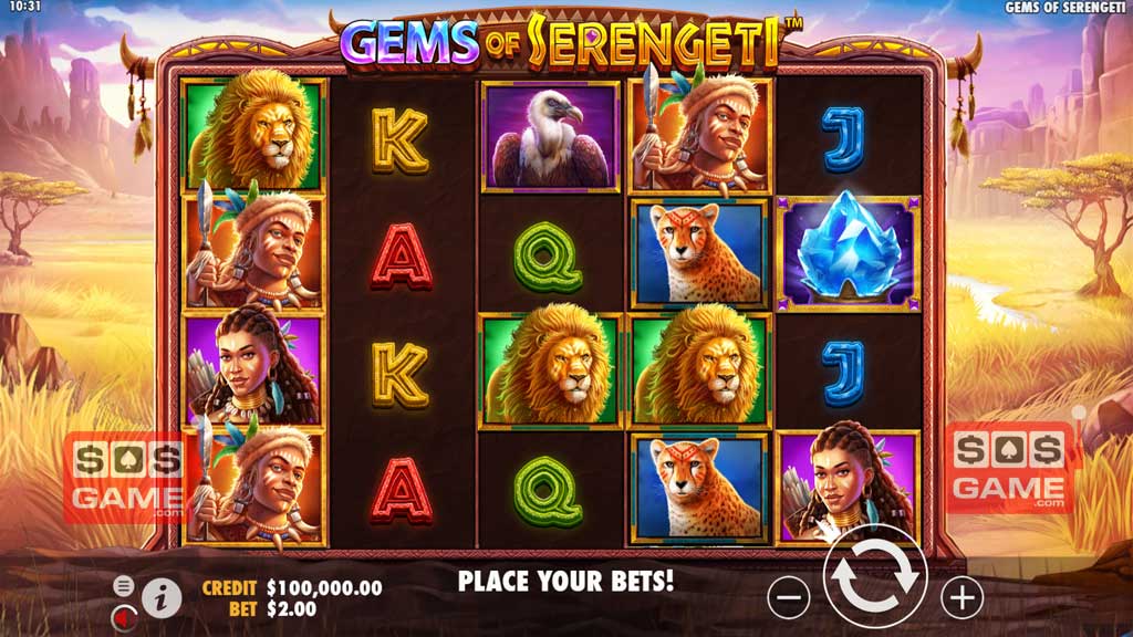 Screenshot of Gems of Serengeti from Pragmatic Play Gems of Serengeti Slot Screenshot